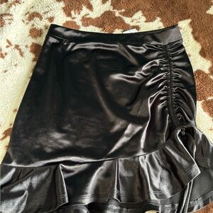 Windsor Black Satin Ruched Mini Skirt